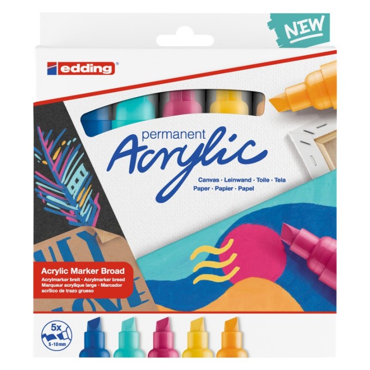 edding 5000 Series Acrylic Marker, Broad Tip, Abstract Colors, Set of 5