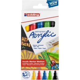 edding 5100 Series Acrylic Paint Marker, Medium Tip, Basic Colors, Set of 5
