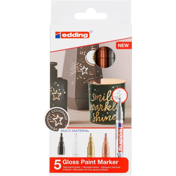 edding 753 Series Gloss Paint Marker Calligraphy, Metallic Colors, Set of 5
