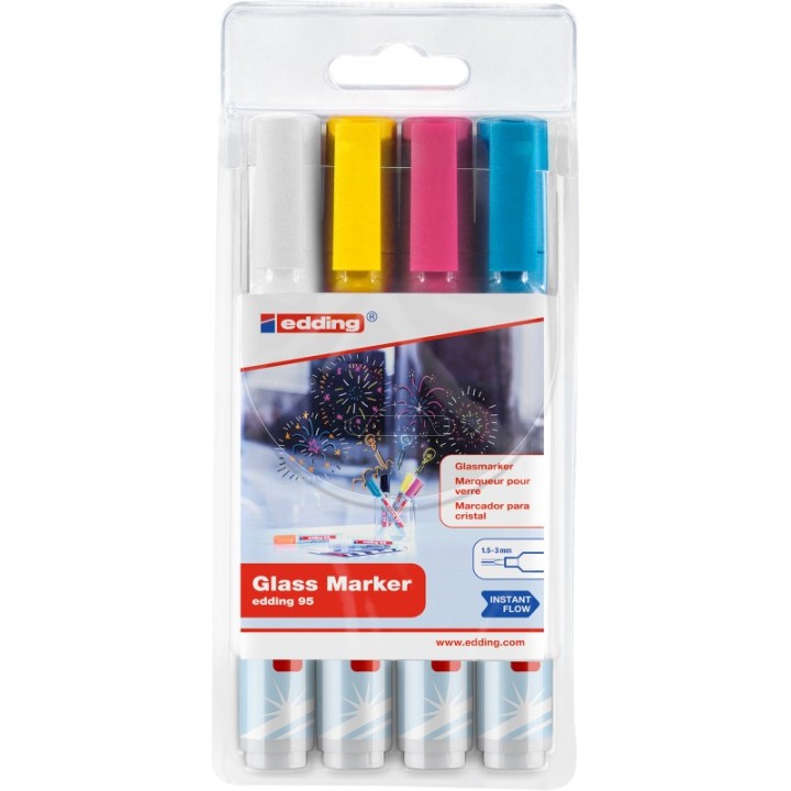 edding 95 Series Glass Marker, Light Colors, Set of 4