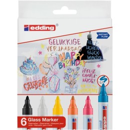 edding 95 Series Glass Marker, Assorted Colors, Set of 6