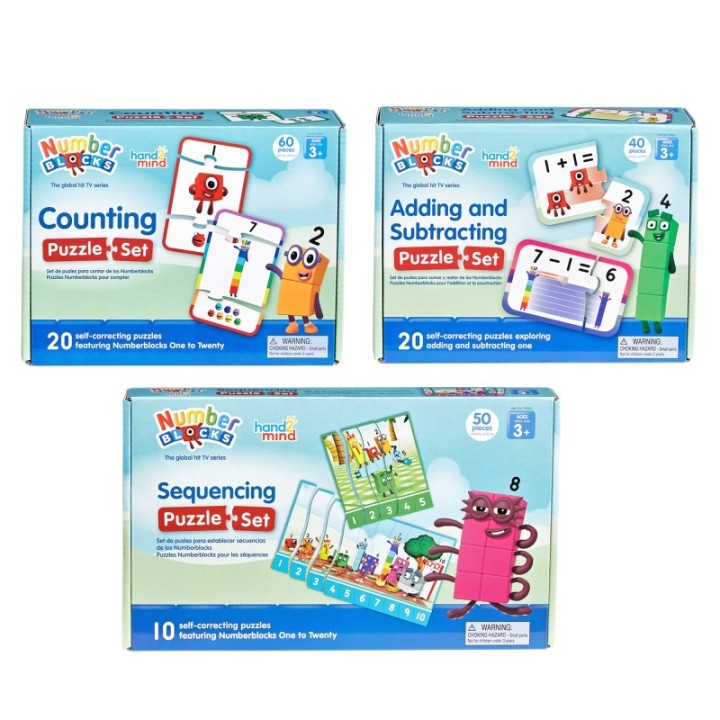 Hand2Mind Numberblocks Puzzle Set 3-Pack, Counting, Addition & Subtraction, Sequencing