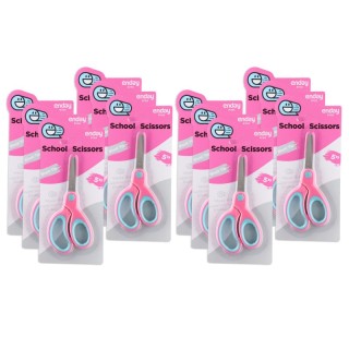 enday Soft Grip School Scissors, 5", Round Tip, Pink, 6 Per Pack, 2 Packs