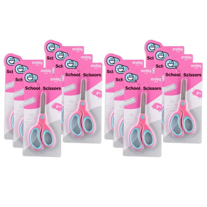 enday Soft Grip School Scissors, 5", Round Tip, Pink, 6 Per Pack, 2 Packs