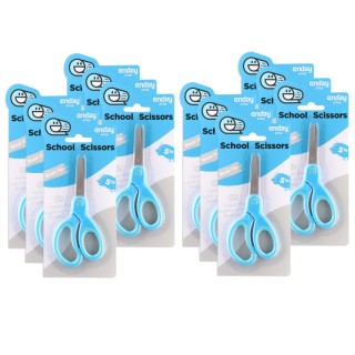 enday Soft Grip School Scissors, 5", Round Tip, Blue, 6 Per Pack, 2 Packs
