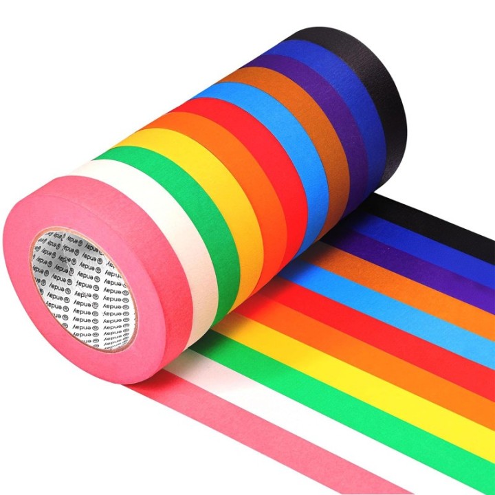 enday Colored Masking Tape, 1" x 60 Yards, Assorted Colors, 11-Pack