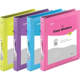 enday 3-Ring View Binder, O-Ring, Assorted Colors, 1 Inch, Pack of 4