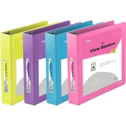 enday 3-Ring View Binder, Slant D-Ring, Assorted Colors, 2 Inch, Pack of 4