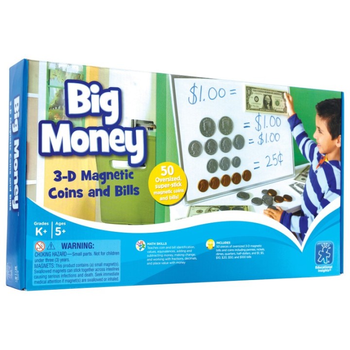 Educational Insights Big Money™ Magnetic Coins & Bills, Pack of 50