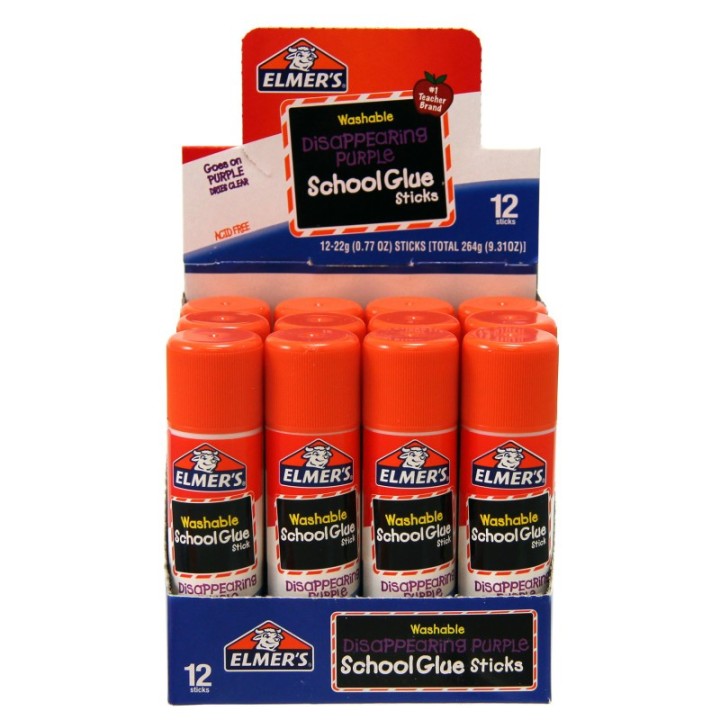 Elmer's® Washable School Glue Stick, Disappearing Purple, 0.77 oz, Pack of 12