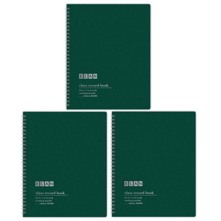 ELAN Publishing Class Record Book, Grades for 6-8 Weeks, 36 Student Names, Large Blocks, Pack of 3