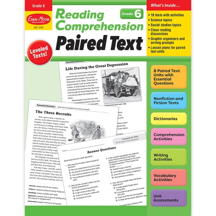 Evan-Moor Educational Publishers Reading Comprehension: Paired Text, Grade 6