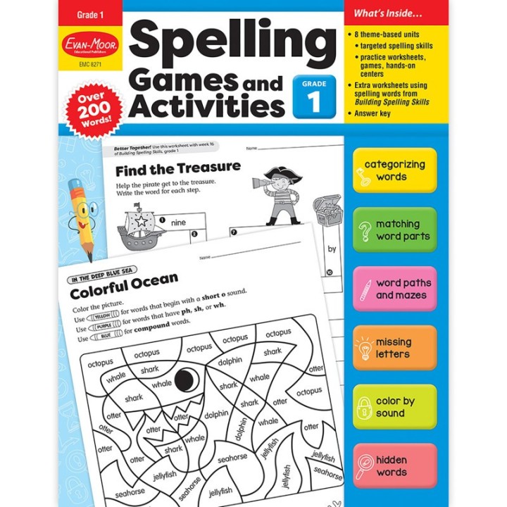 Evan-Moor Educational Publishers Spelling Games and Activities, Grade 1