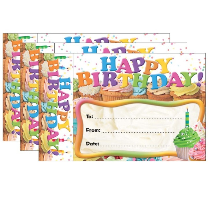 Edupress™ Happy Birthday Cupcakes Bookmark Awards, 30 Per Pack, 3 Packs