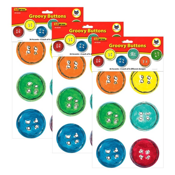 Edupress™ Pete the Cat® Groovy Buttons Accents, 36 Per Pack, 3 Packs
