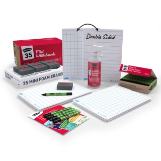 Show-me® Classpack of 35 x Lined/Gridded Double Sided 8" x 12" Lapboards, with Pens, Erasers, Cleaner