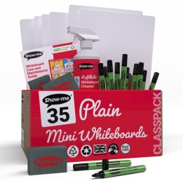 Show-me® Classpack of 35 x Plain/Plain 8" x 12" Whiteboards, with Pens, Erasers, Cleaner