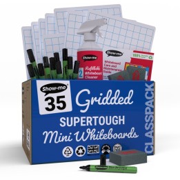 Show-me® Classpack of 35 x Gridded/Plain SUPERTOUGH 8" x 12" Lapboards, with Pens, Erasers, Cleaner