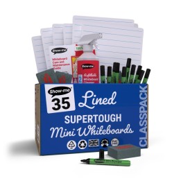 Show-me® Classpack of 35 x Lined/Plain SUPERTOUGH 8" x 12" Lapboards, with Pens, Erasers, Cleaner