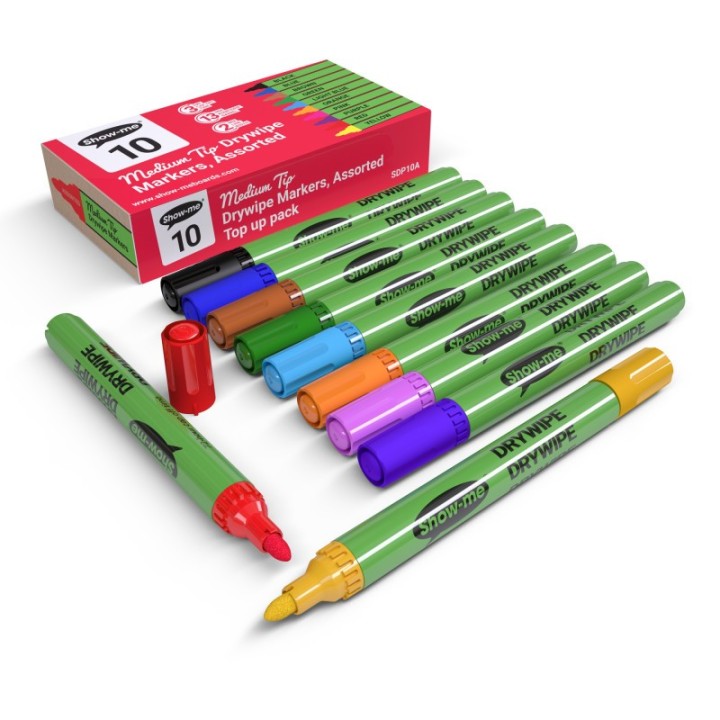 Show-me® Medium Tip Dry Erase Markers, Assorted Colors, Box of 10