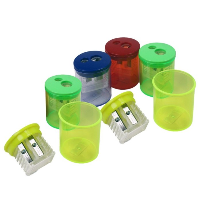 Eisen Two-Hole Pencil Sharpener with Receptacle, Assorted Colors, Pack of 6