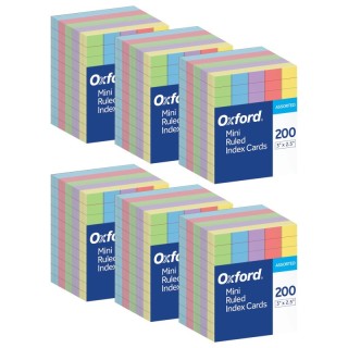 Oxford® Mini Index Cards, 3" x 2.5", Ruled, Assorted Colors, 200 Per Pack, 6 Packs