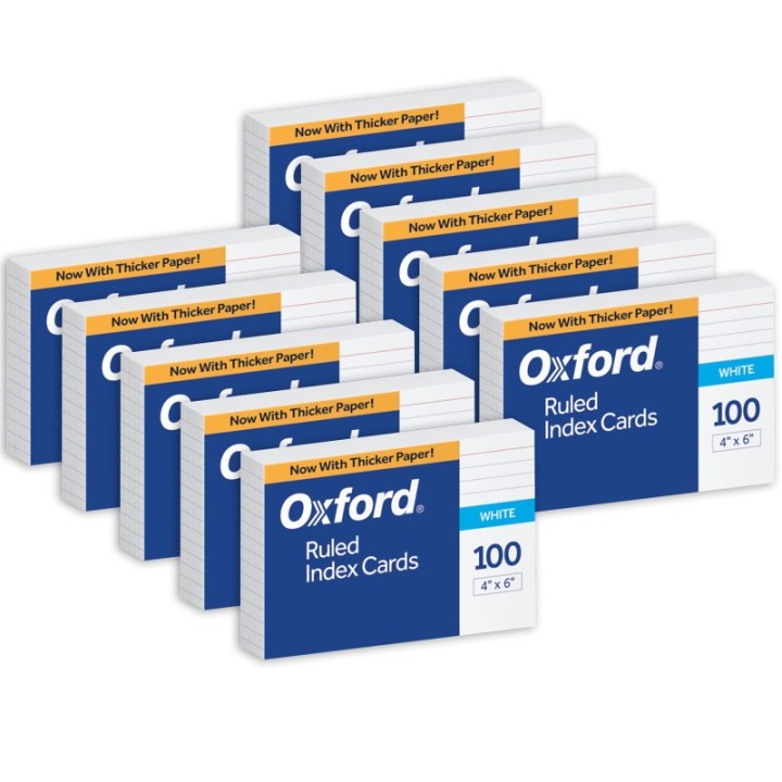 Oxford® Ruled Index Cards, 4" x 6", White, 100 Per Pack, 10 Packs