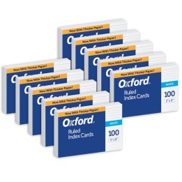 Oxford® Ruled Index Cards, 5" x 8", White, 100 Per Pack, 10 Packs