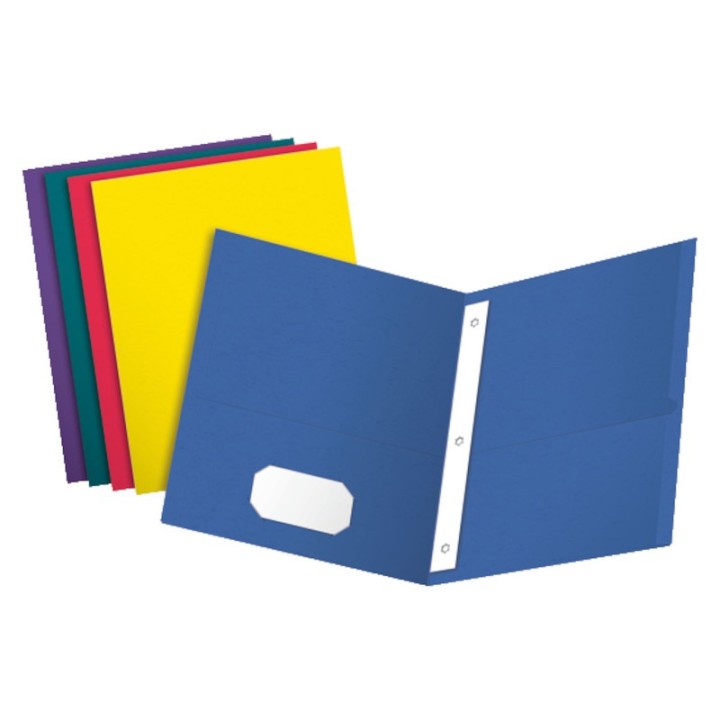 Oxford® Twin Pocket Folders with Fasteners, Letter Size, Assorted Colors, Box of 25