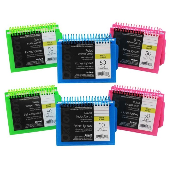 Oxford® View Front Spiral Index Cards 3" x 5" Poly Cover, Pack of 6