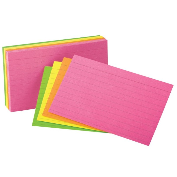 Oxford® Neon Index Cards, 4" x 6", Ruled, Assorted Colors, Pack of 100