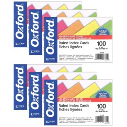 Oxford® Glow Index Cards, 4" x 6", 100 Per Pack, 6 Packs
