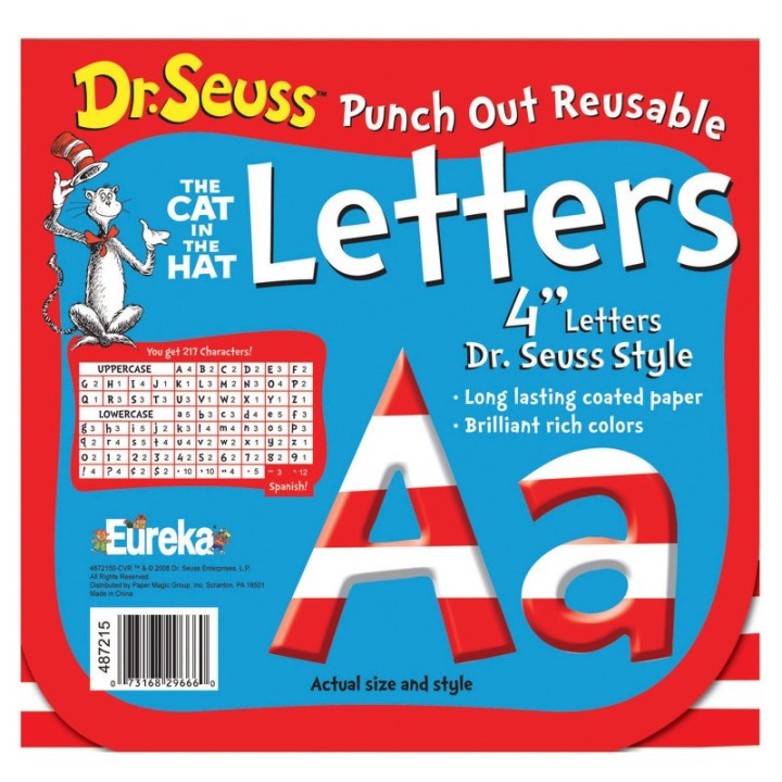 Eureka® Dr. Seuss™ Stripes Reusable Punch Out Deco Letters, 4", 217 Pieces