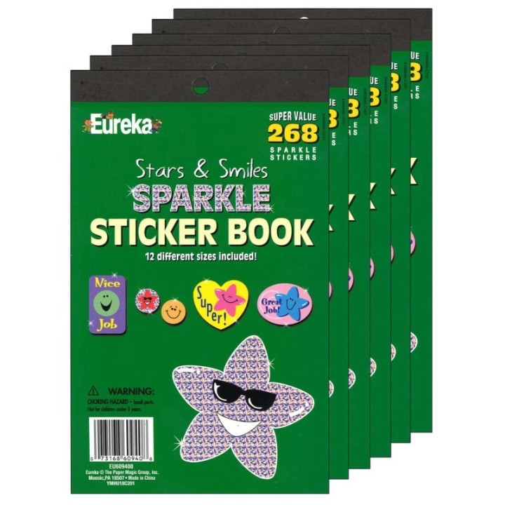 Eureka® Stars & Smiles Sparkle Sticker Book, 6 Books