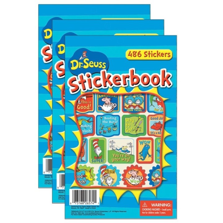Eureka® Dr. Seuss™ Awesome Sticker Book, 486 Stickers Per Pack, Pack of 3