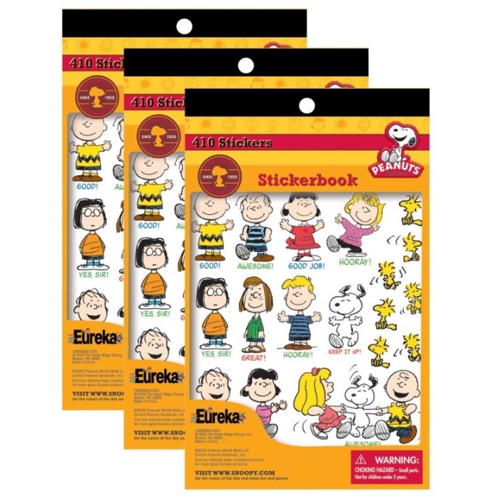 Eureka® Peanuts® Sticker Book, 410 Stickers, Pack of 3