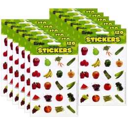 Eureka® Fruits & Vegetables Theme Stickers, 120 Per Pack, 12 Packs