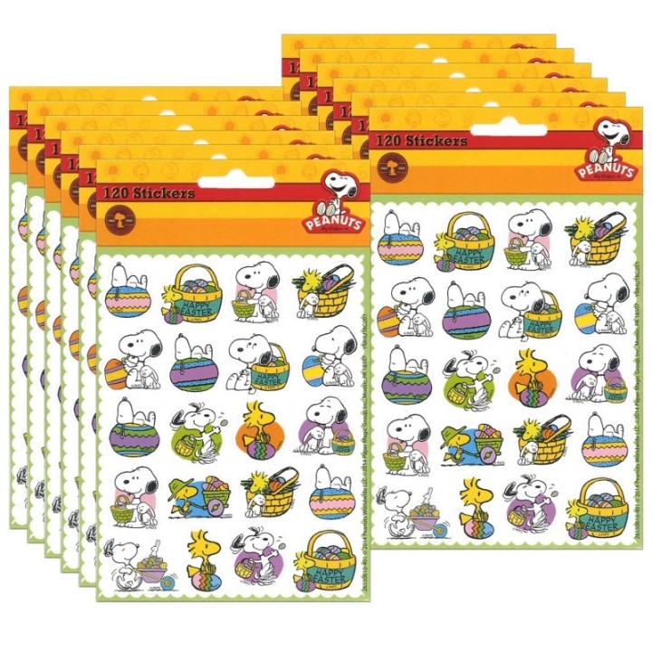 Eureka® Peanuts® Easter Theme Stickers, 120 Per Pack, 12 Packs