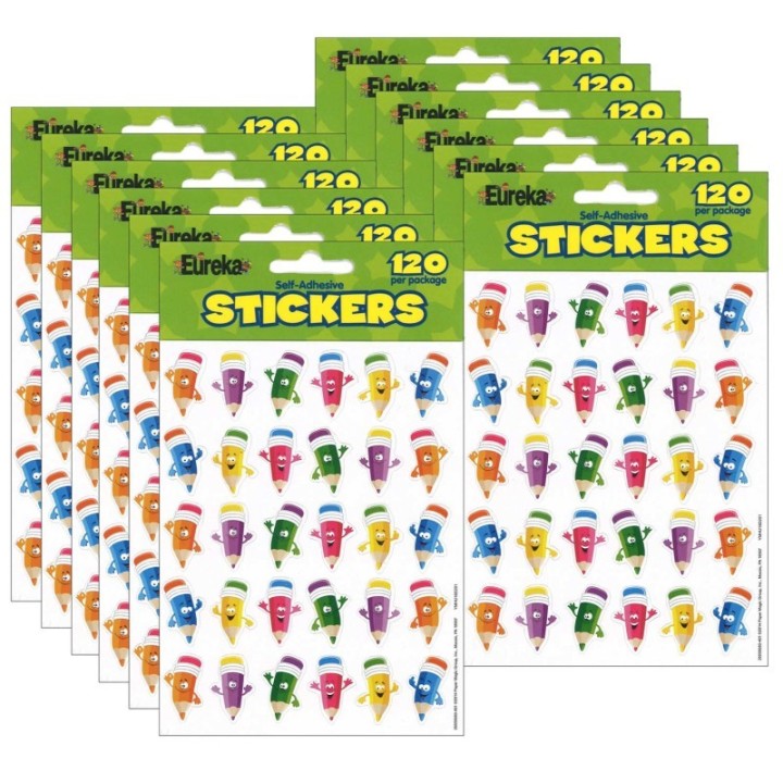 Eureka® Pencil Smiley Faces Theme Stickers, 120 Per Pack, 12 Packs