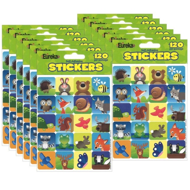 Eureka® Woodland Creatures Theme Stickers, 120 Per Pack, 12 Packs