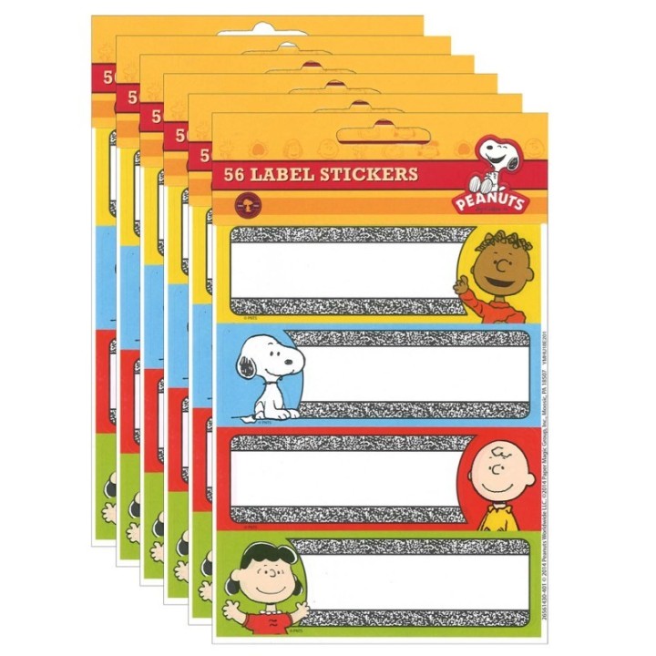 Eureka® Peanuts® Composition Label Stickers, 56 Per Pack, 6 Packs