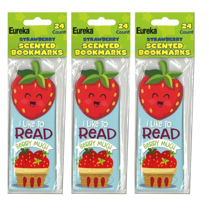 Eureka® Strawberry Scented Bookmarks, 24 Per Pack, 3 Packs