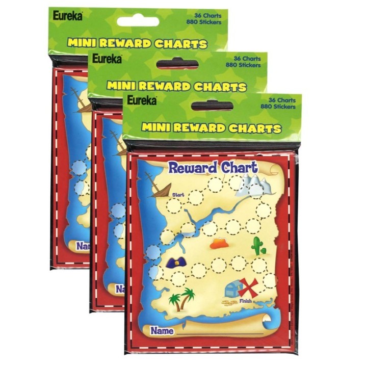 Eureka® Treasure Hunt Mini Reward Charts with Stickers, 36 Charts Per Pack, 3 Packs