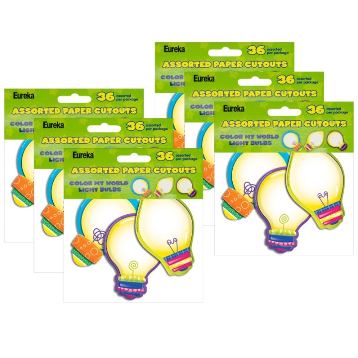 Eureka® Color My World Light Bulbs Assorted Paper Cut Outs, 36 Per Pack, 6 Packs