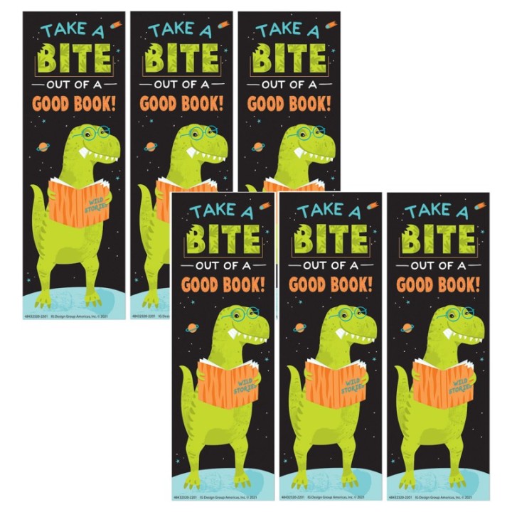 Eureka® Dinosaur Take A Bite Out Of A Good Book Bookmarks, 36 Per Pack, 6 Packs
