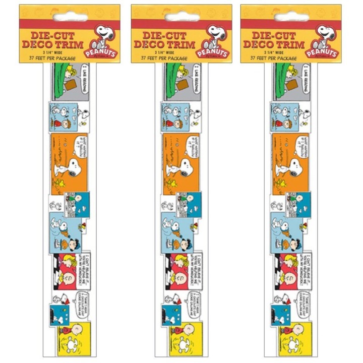 Eureka® Peanuts® Comic Blocks Extra Wide Die Cut Deco Trim®, 37 Feet Per Pack, 3 Packs
